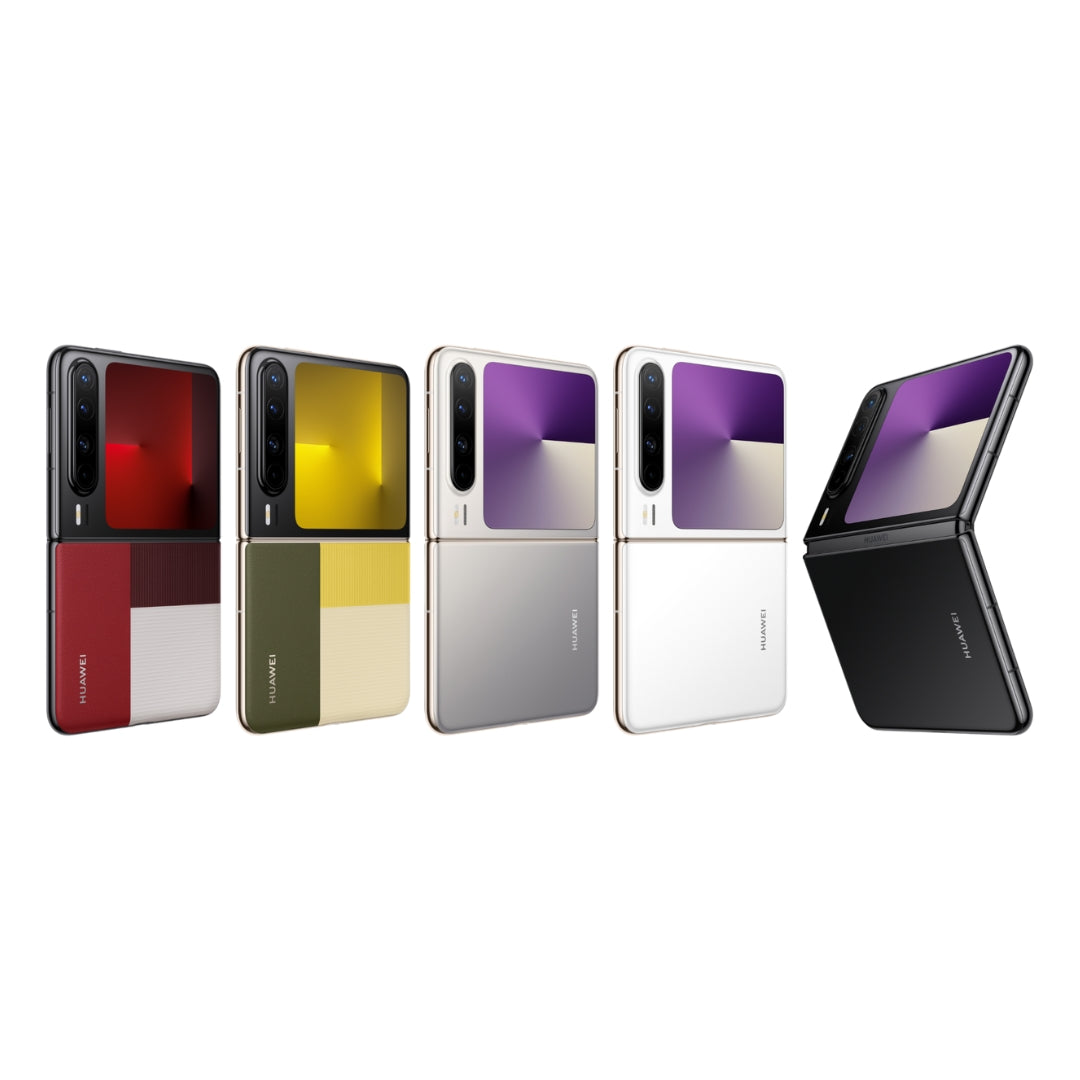 Assortment of Huawei pura x smartphones on a white background