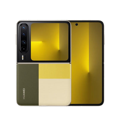 yellow Huawei pura x smartphone on a white background