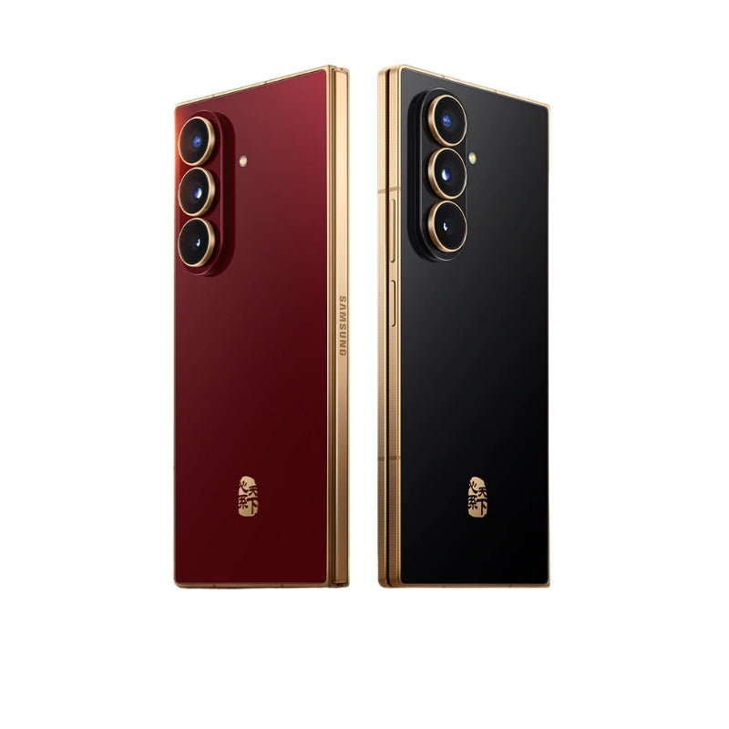 Two smartphones, one red and one black, on a white background