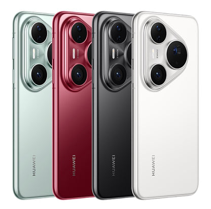 Assortment of Huawei Pura 80 pro+ smartphones in red, white, green and black displayed side by side
