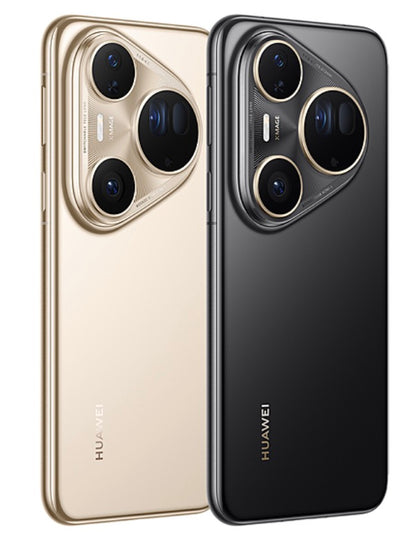 Assortment of Huawei pura 80 ultra smartphones in gold and black displayed side by side