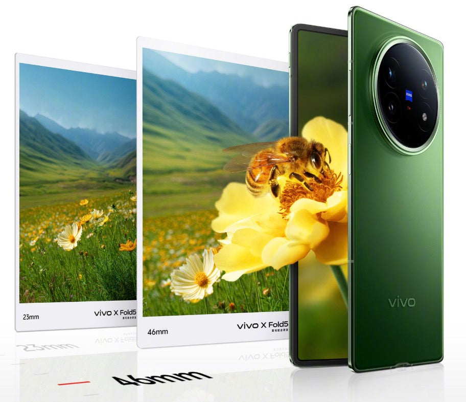 Green Vivo X fold 5 smartphone white background
