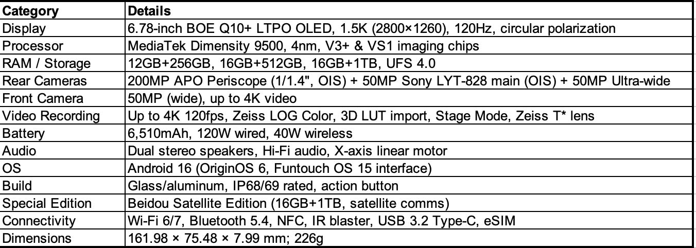 Detailed specifications