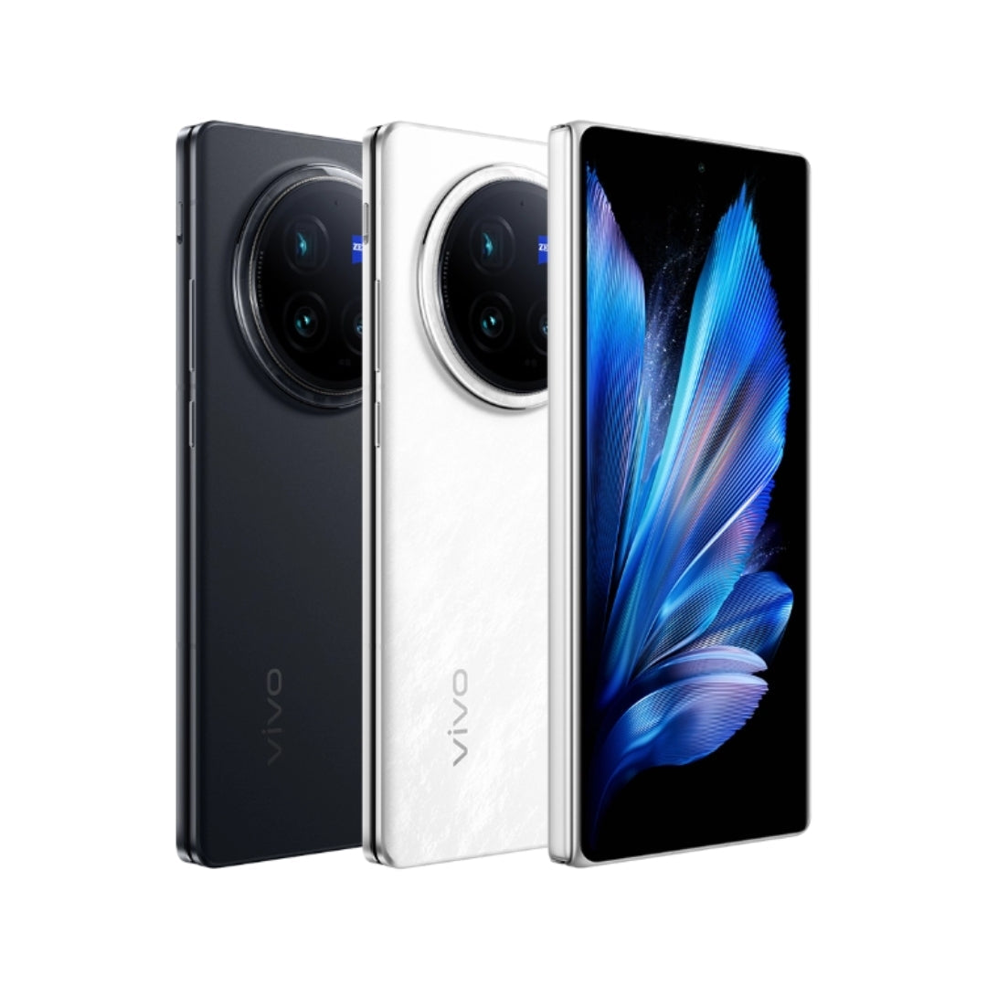 Black and white Vivo x fold 3 pro smartphones on a white background