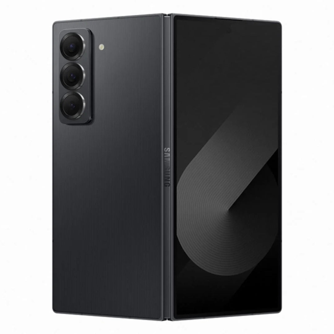 Black Samsung z fold SE smartphone on a white background