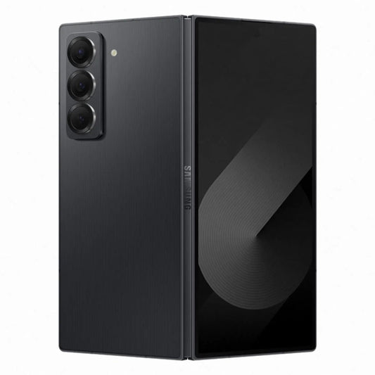 Black Samsung z fold SE smartphone on a white background