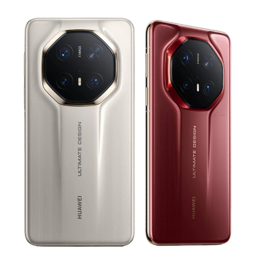 White and red Huawei mate 70 RS smartphones on a white background